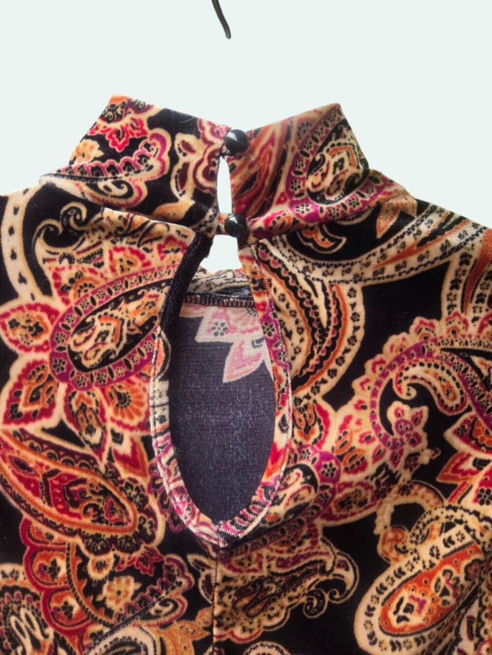 Bebop Velvet Paisley Long Sleeve Mock Neck Mini Dress  70s  Bohemian Hippie - Picture 7 of 11